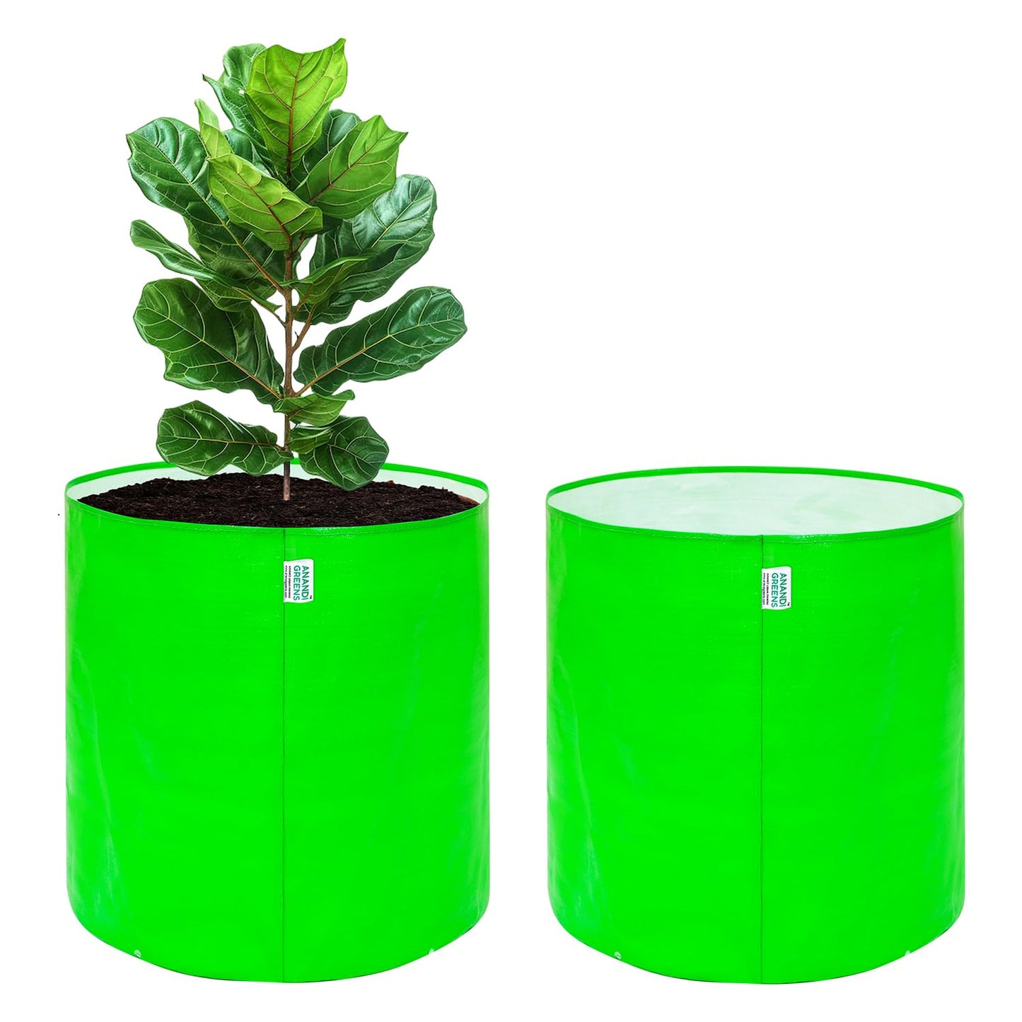 Anandi Green's Hdpe Uv Protected 260 GSM Round Green Colour Plants Grow Bags Suitable for Terrace and Vegetable Gardening 18x6 inch Pack of 4