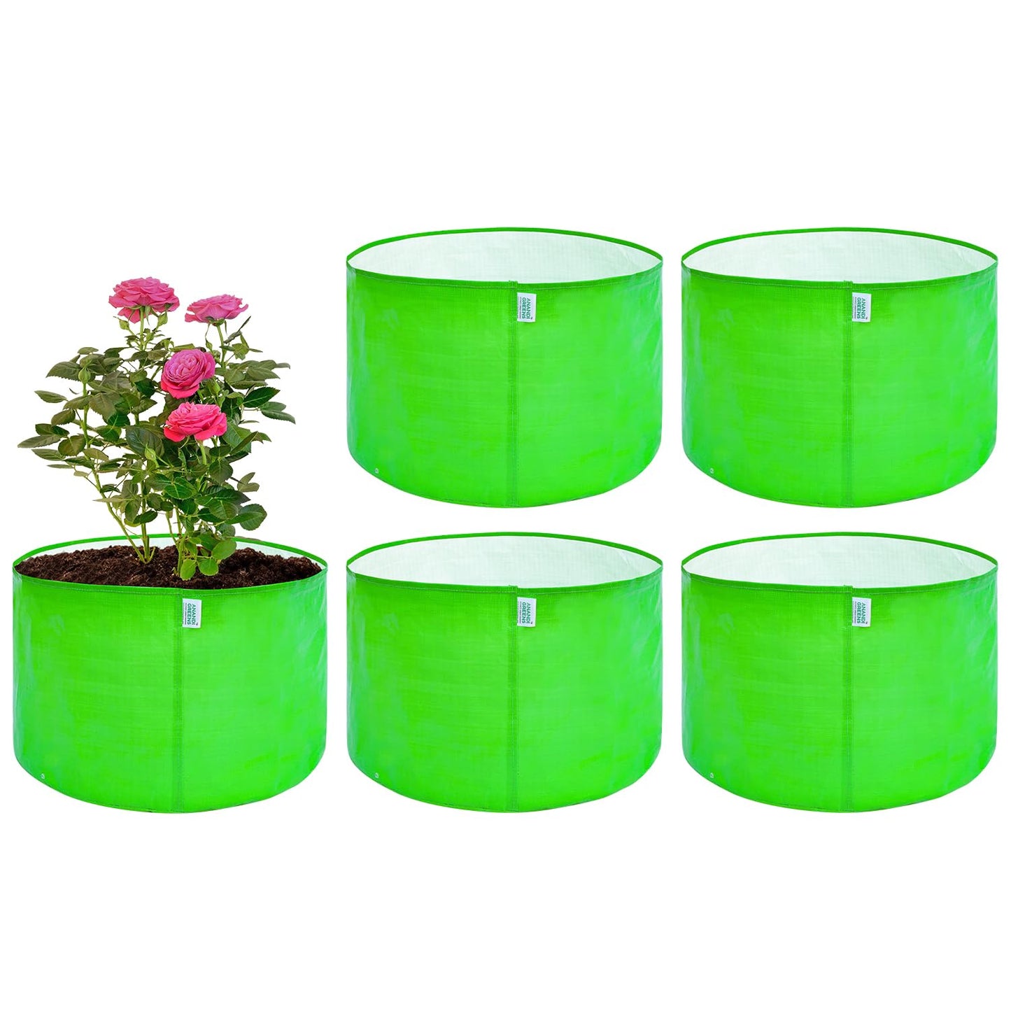 Anandi Green's Hdpe Uv Protected 260 GSM Round Green Colour Plants Grow Bags Suitable for Terrace and Vegetable Gardening 18x6 inch Pack of 4