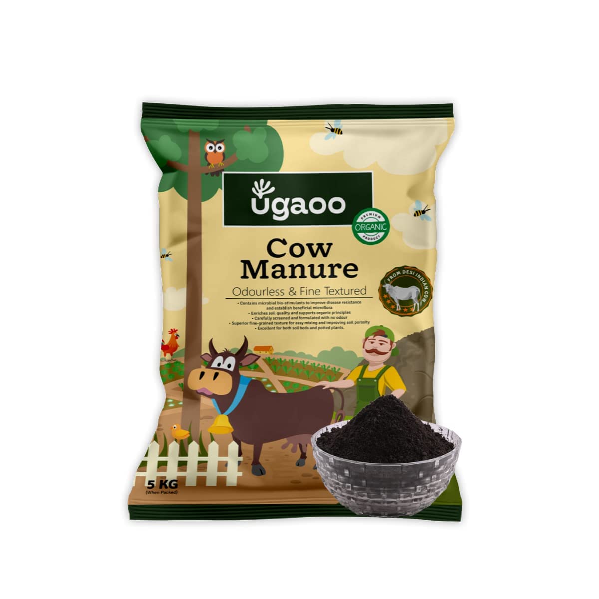 Ugaoo Cow Dung Manure Fertilizers for Plants & Home Gardening - 5 kg