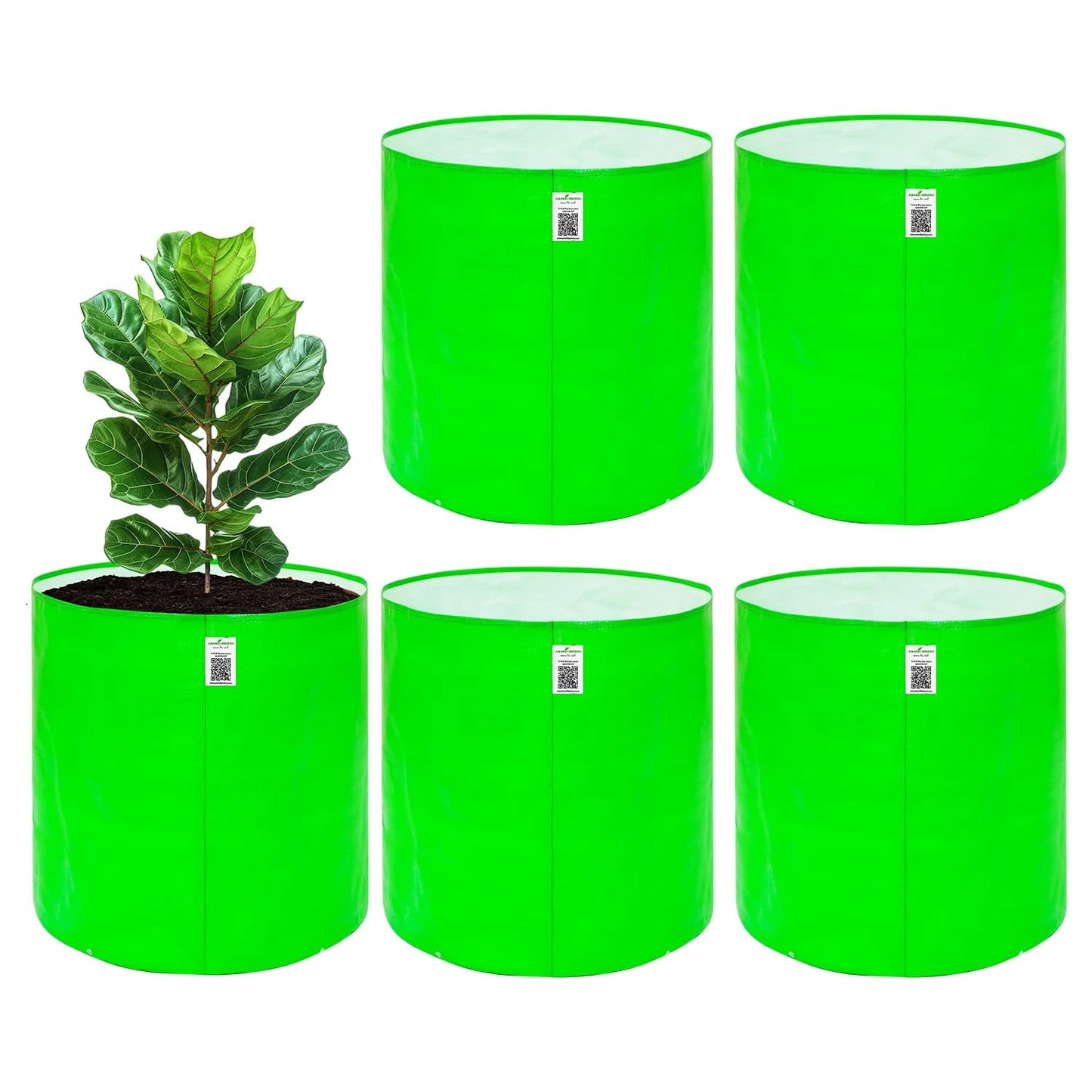Anandi Green's Hdpe Uv Protected 260 GSM Round Green Colour Plants Grow Bags Suitable for Terrace and Vegetable Gardening 18x6 inch Pack of 4