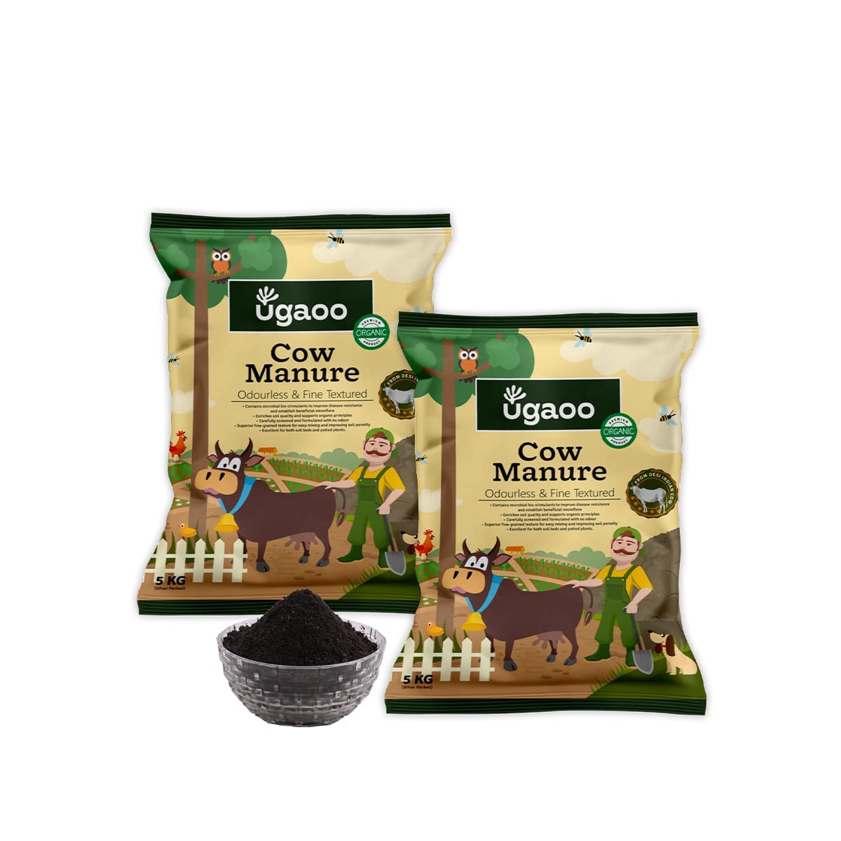 Ugaoo Cow Dung Manure Fertilizers for Plants & Home Gardening - 5 kg