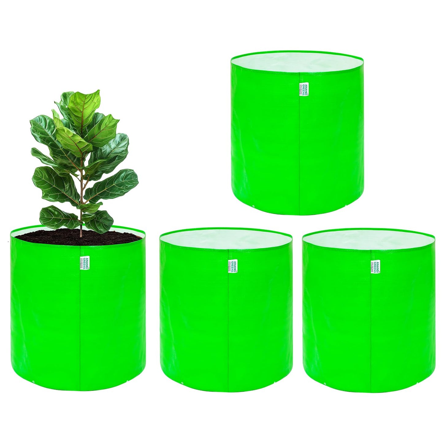 Anandi Green's Hdpe Uv Protected 260 GSM Round Green Colour Plants Grow Bags Suitable for Terrace and Vegetable Gardening 18x6 inch Pack of 4