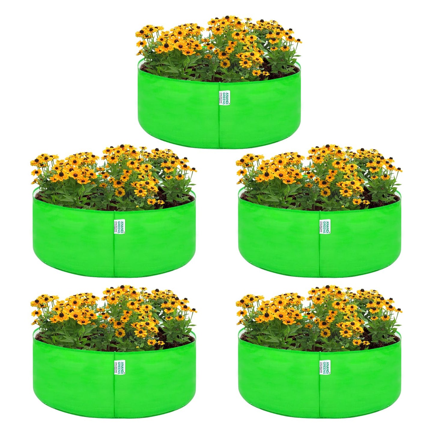 Anandi Green's Hdpe Uv Protected 260 GSM Round Green Colour Plants Grow Bags Suitable for Terrace and Vegetable Gardening 18x6 inch Pack of 4