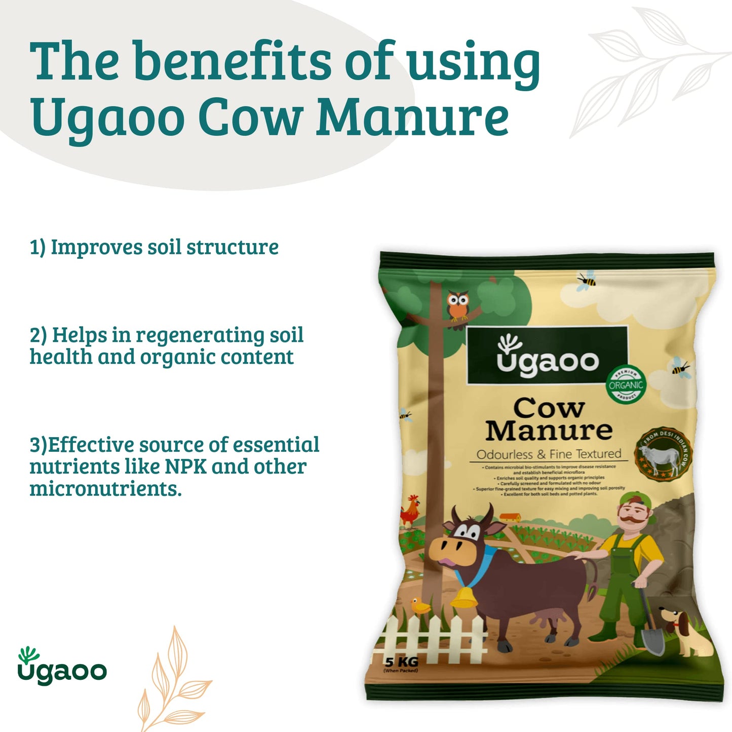 Ugaoo Cow Dung Manure Fertilizers for Plants & Home Gardening - 5 kg