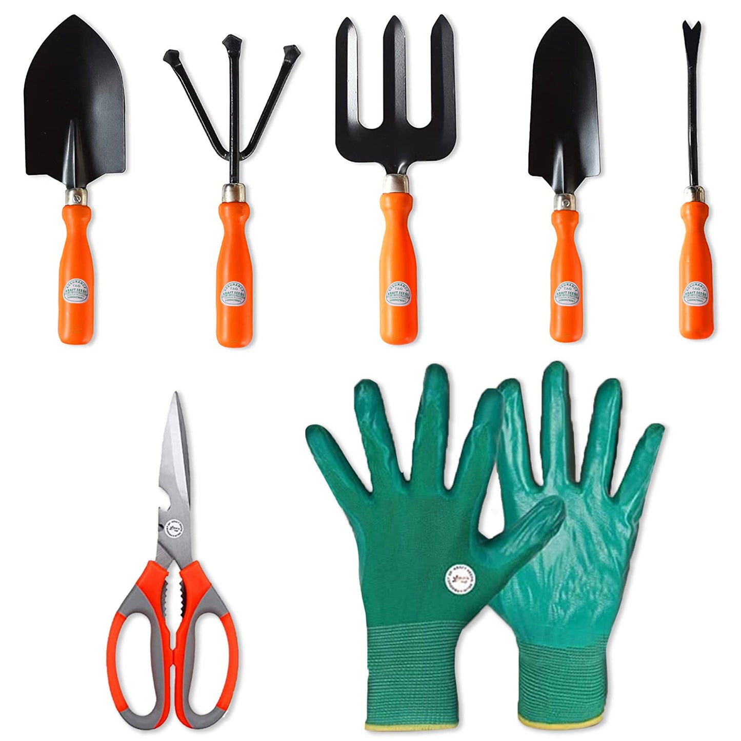 Kraft Seeds Home Tools: 7Pcs Gardening Tools Kit for Home Garden - Cultivator, Fork, Trowels, Weeder, Gloves, Pruner Cutter - Durable Stainless Steel Gardening Items for Indoor and Outdoor Use