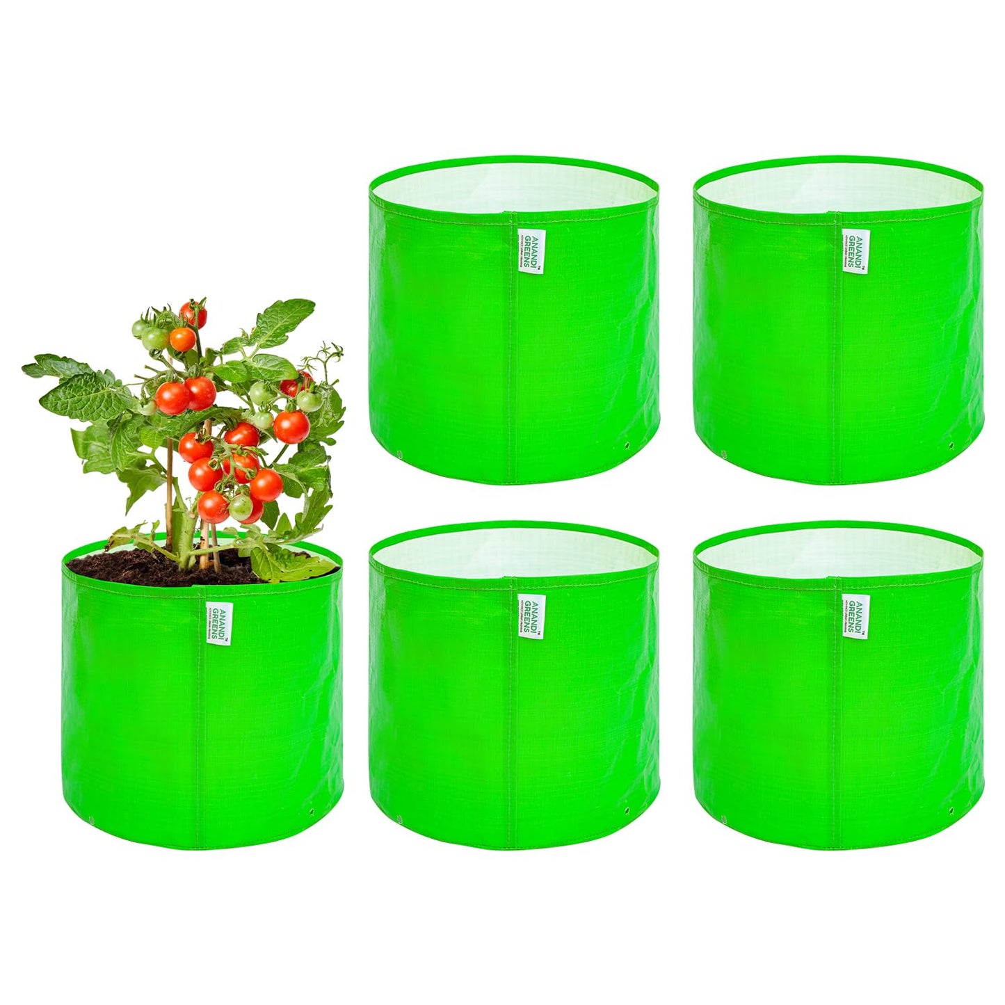 Anandi Green's Hdpe Uv Protected 260 GSM Round Green Colour Plants Grow Bags Suitable for Terrace and Vegetable Gardening 18x6 inch Pack of 4