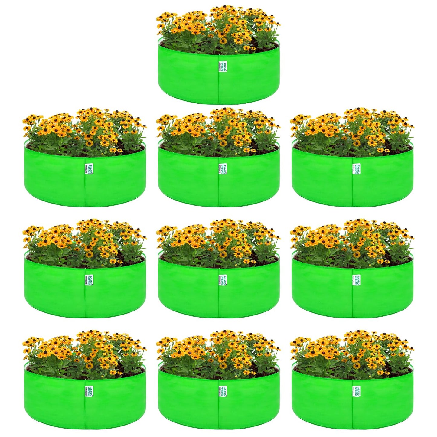 Anandi Green's Hdpe Uv Protected 260 GSM Round Green Colour Plants Grow Bags Suitable for Terrace and Vegetable Gardening 18x6 inch Pack of 4