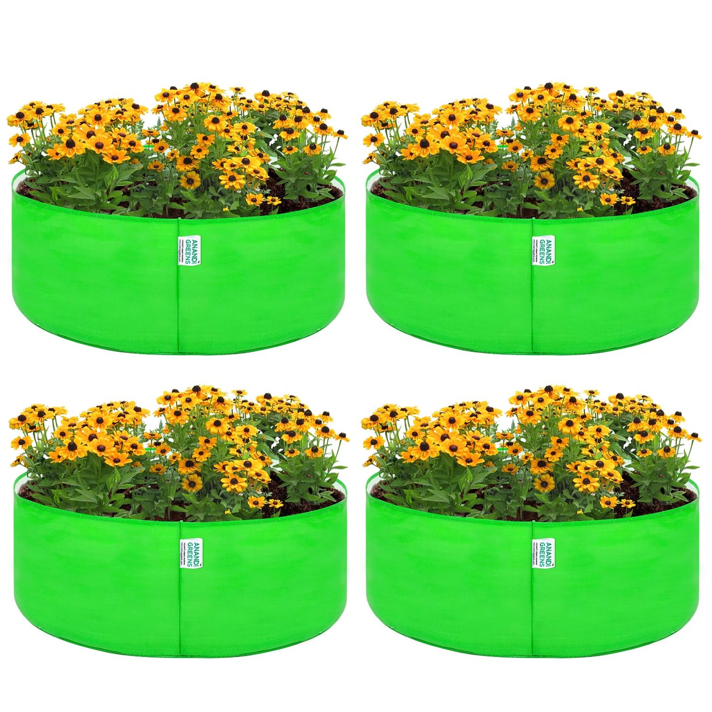 Anandi Green's Hdpe Uv Protected 260 GSM Round Green Colour Plants Grow Bags Suitable for Terrace and Vegetable Gardening 18x6 inch Pack of 4