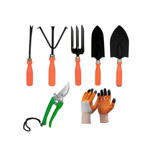 Kraft Seeds Home Tools: 7Pcs Gardening Tools Kit for Home Garden - Cultivator, Fork, Trowels, Weeder, Gloves, Pruner Cutter - Durable Stainless Steel Gardening Items for Indoor and Outdoor Use