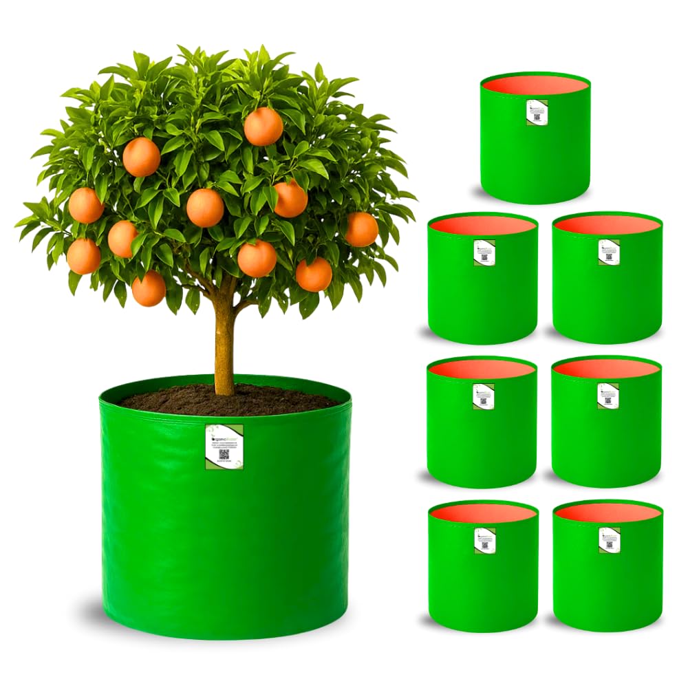 ORGANIC BAZAR 12x12 Grow Bags for Terrace Garden, Premium HDPE Green-Orange Planters for Vegetable Plants for Indoor-Outdoor Garden (Pack of 10)
