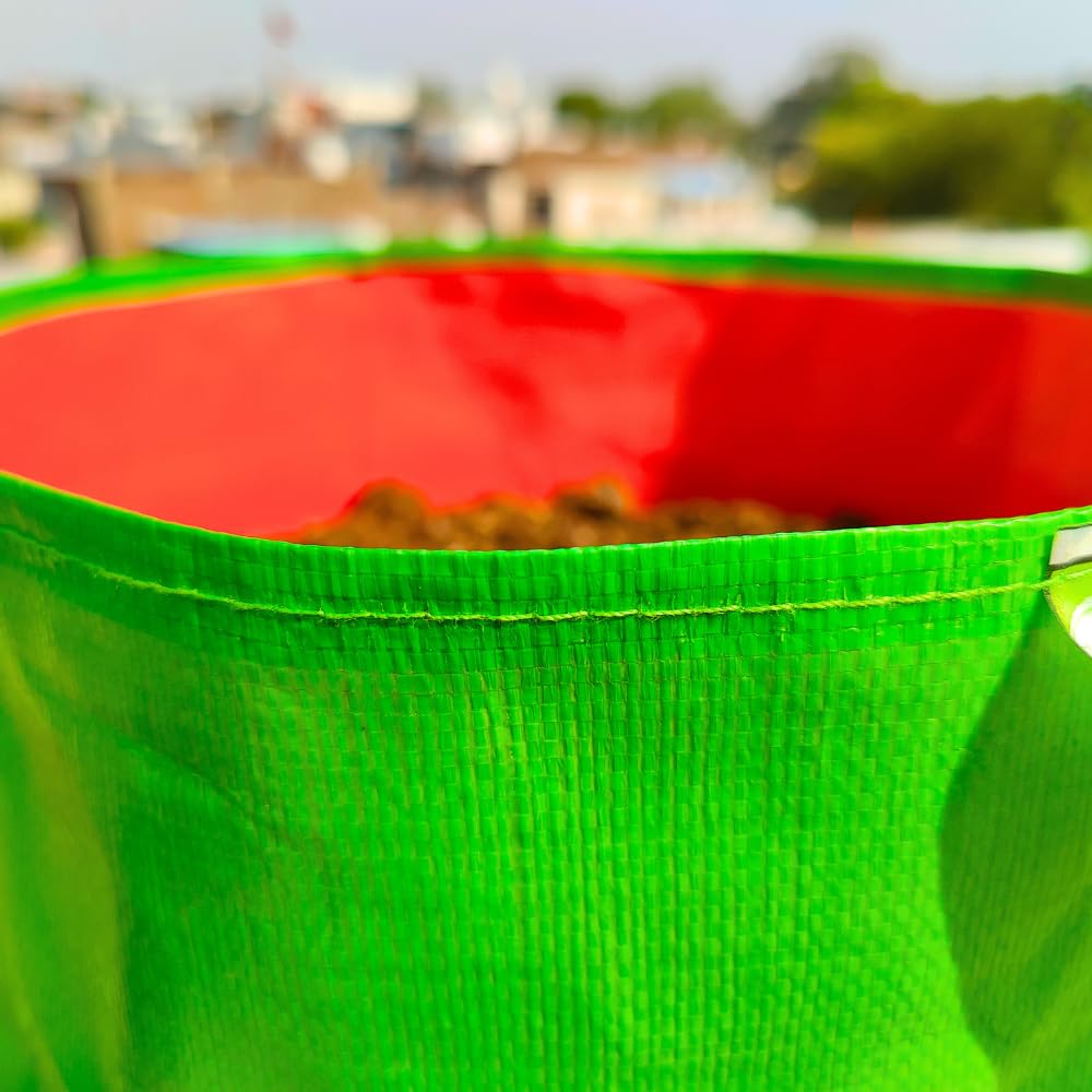 ORGANIC BAZAR 12x12 Grow Bags for Terrace Garden, Premium HDPE Green-Orange Planters for Vegetable Plants for Indoor-Outdoor Garden (Pack of 10)