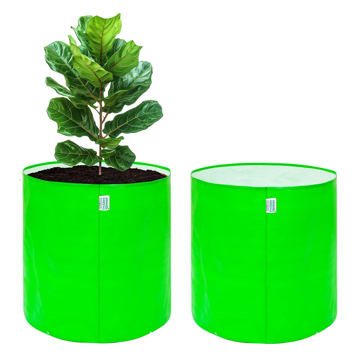Anandi Green's Hdpe Uv Protected 260 GSM Round Green Colour Plants Grow Bags Suitable for Terrace and Vegetable Gardening 18x6 inch Pack of 4