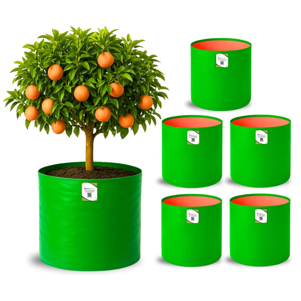 ORGANIC BAZAR 12x12 Grow Bags for Terrace Garden, Premium HDPE Green-Orange Planters for Vegetable Plants for Indoor-Outdoor Garden (Pack of 10)