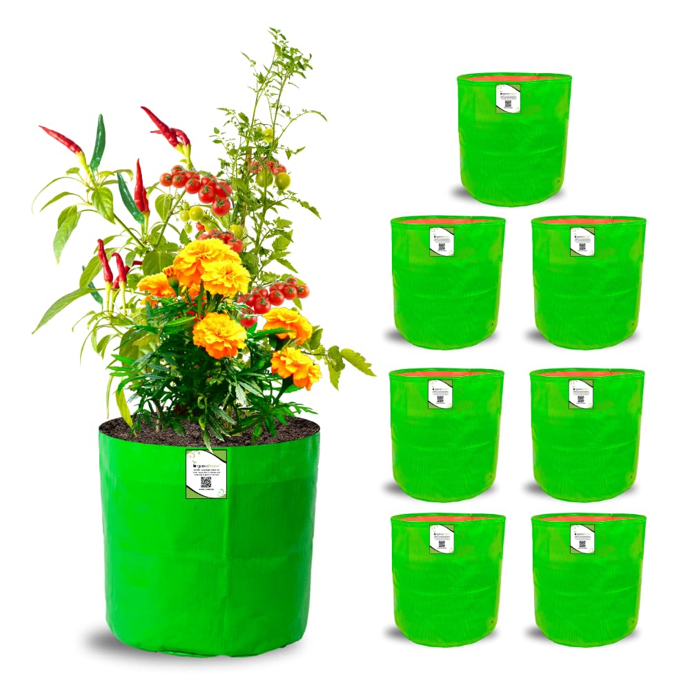 ORGANIC BAZAR 12x12 Grow Bags for Terrace Garden, Premium HDPE Green-Orange Planters for Vegetable Plants for Indoor-Outdoor Garden (Pack of 10)
