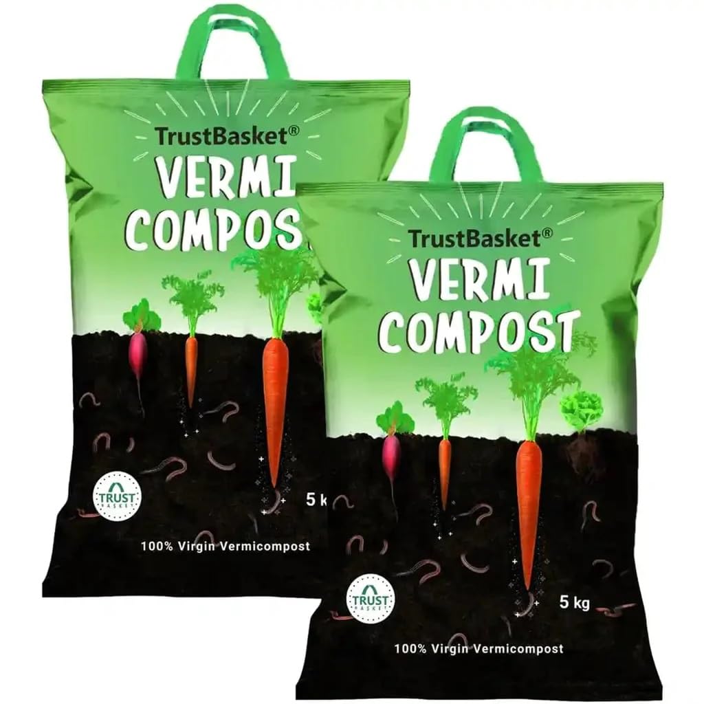 TrustBasket Vermicompost 5kg 100% Natural Organic Fertilizer for Plants | Nutrient-Rich Compost for Home Garden | Improves Plant Health, Water Retention & Soil Quality | Ideal for All Gardening Needs