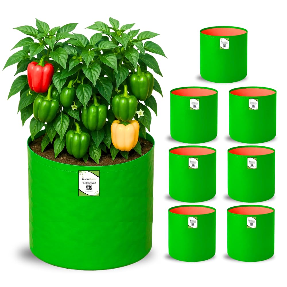 ORGANIC BAZAR 12x12 Grow Bags for Terrace Garden, Premium HDPE Green-Orange Planters for Vegetable Plants for Indoor-Outdoor Garden (Pack of 10)