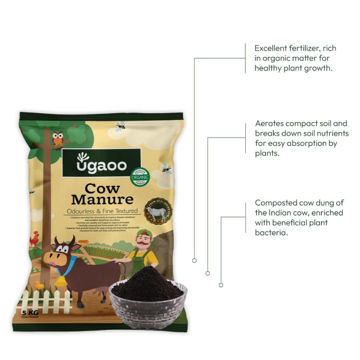 Ugaoo Cow Dung Manure Fertilizers for Plants & Home Gardening - 5 kg