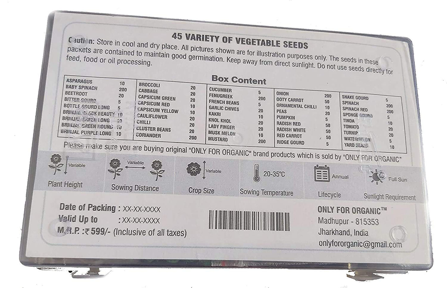 ONLY FOR ORGANIC 45 Variety Of Vegetable Seeds With Instruction Manual