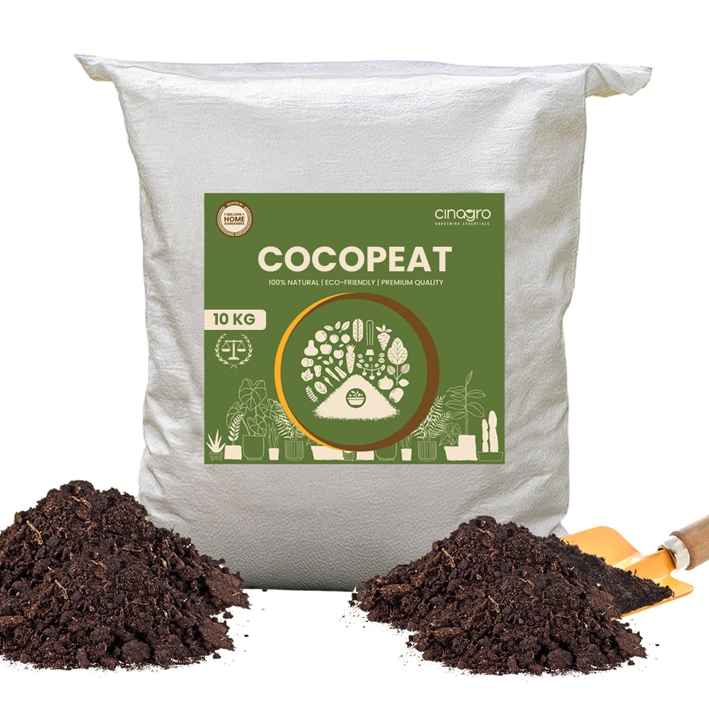 Cinagro Cocopeat (1 Kg Block, Expand up to 25 litres or 3 Kgs Cocopeat Powder), Natural Coconut Coir Fibres, Organic Fertilizer for Home Gardening, Potted Plants, Pure Cocopeat Block for Plants