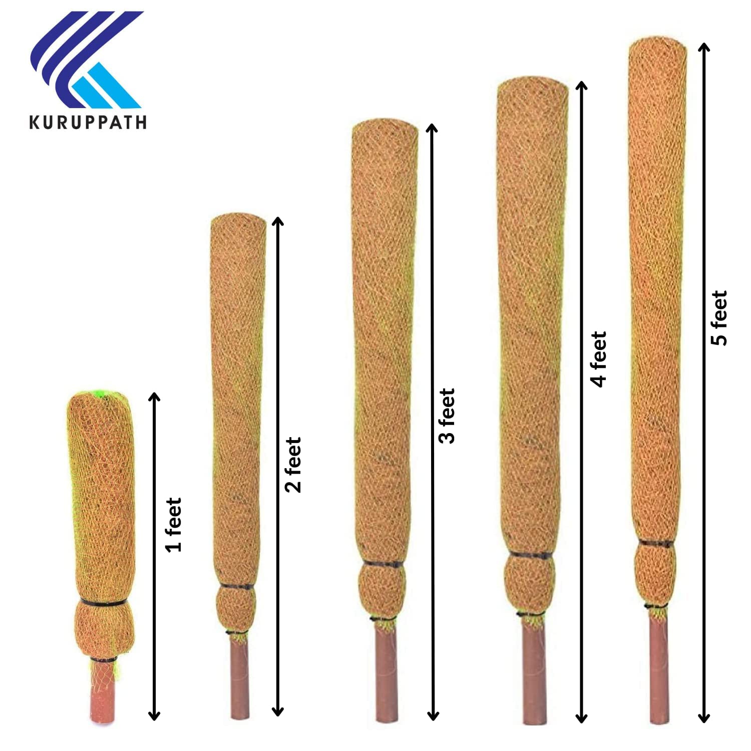 KURUPPATH GROUP Coir Moss Stick/Coco Pole for Climbing Indoor Plants (Pack of 8) (5 Feet)