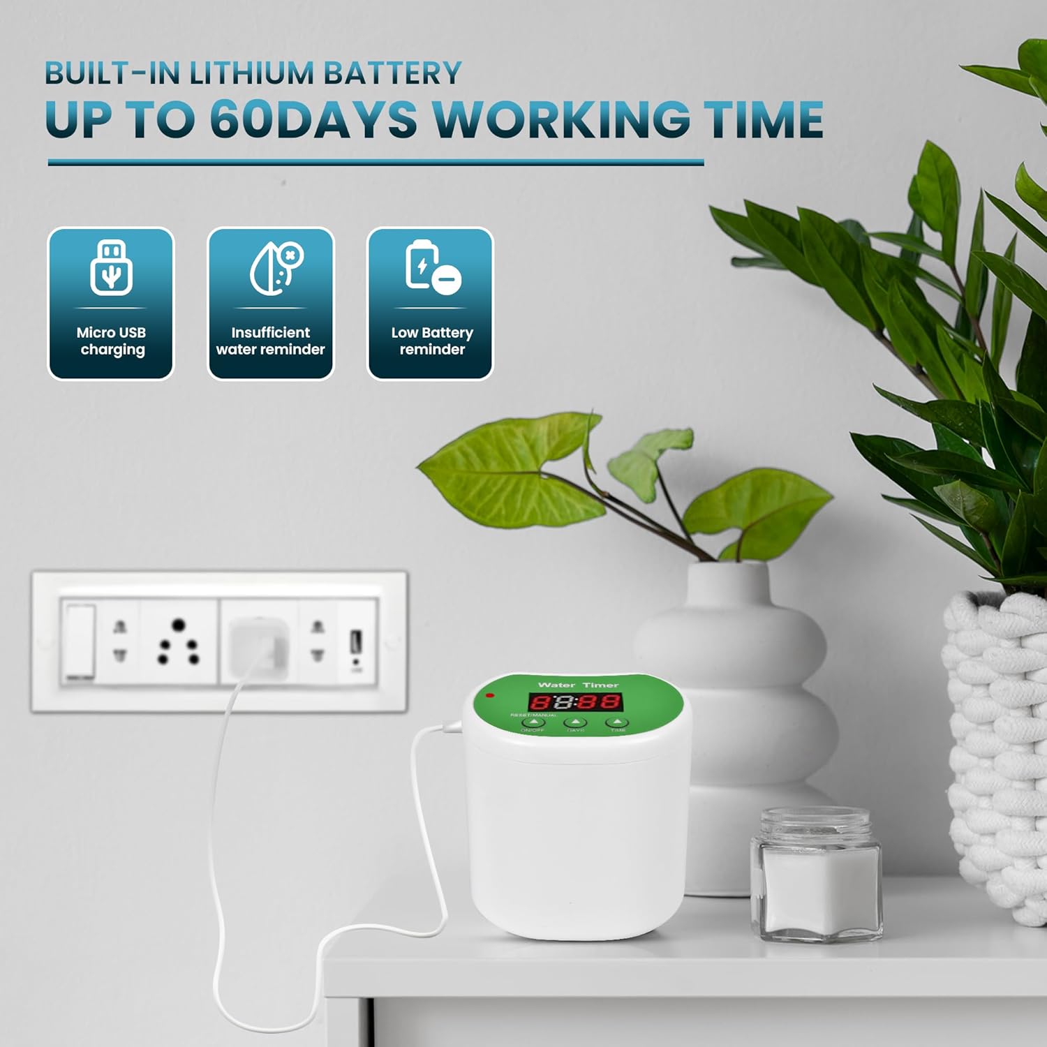 Blackt Electrotech BT29AD0I Automatic Plant Watering System – USB Rechargeable Drip Irrigation Kit with Smart Timer for 12 Indoor Potted Plants, Self-Watering Vacation Solution