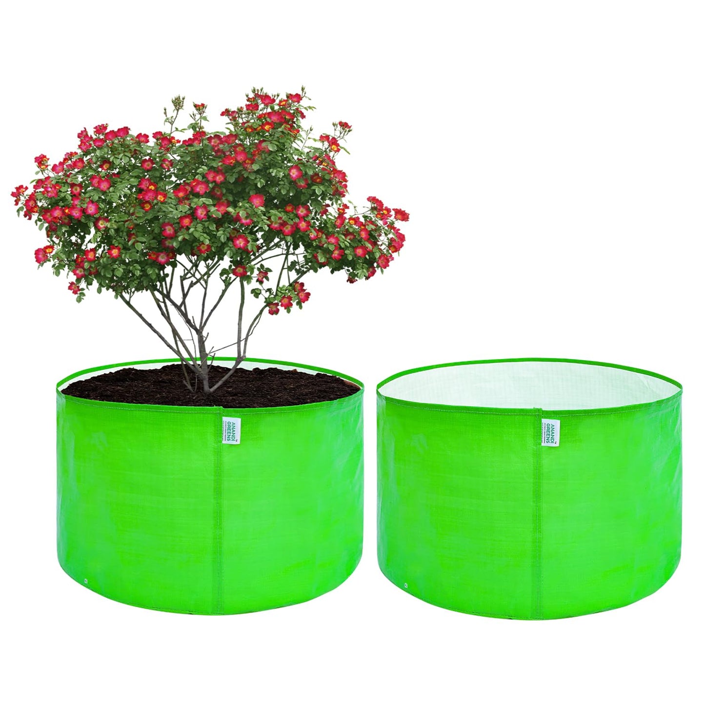 Anandi Green's Hdpe Uv Protected 260 GSM Round Green Colour Plants Grow Bags Suitable for Terrace and Vegetable Gardening 18x6 inch Pack of 4