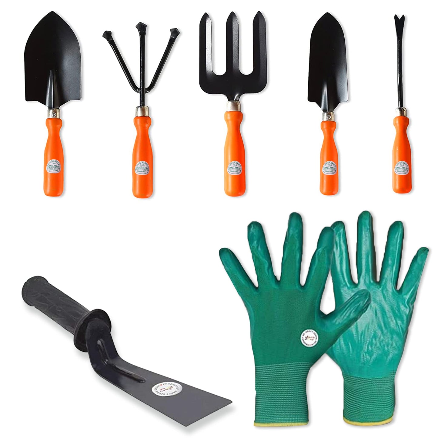 Kraft Seeds Home Tools: 7Pcs Gardening Tools Kit for Home Garden - Cultivator, Fork, Trowels, Weeder, Gloves, Pruner Cutter - Durable Stainless Steel Gardening Items for Indoor and Outdoor Use