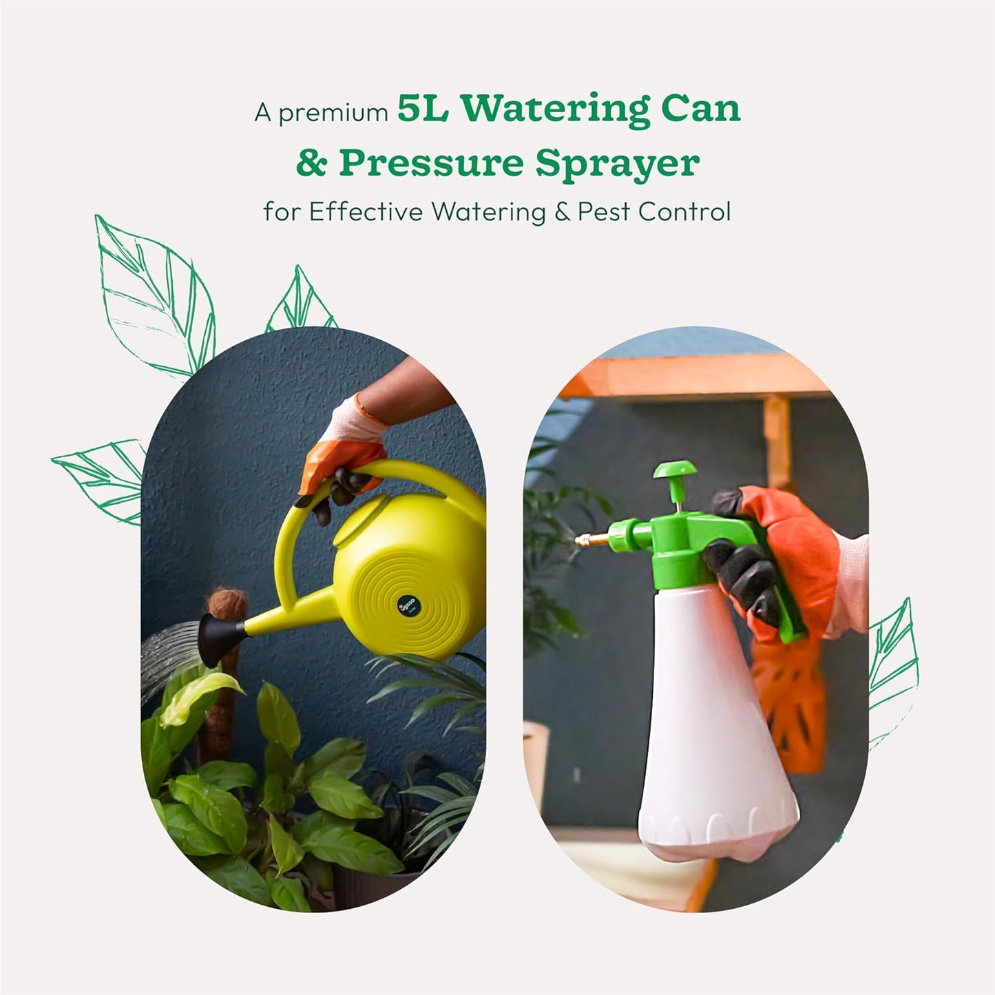UGAOO Outdoor Gardening Tool Kit for Balcony, Home | 10 Pcs | Cultivator, Weeder, Trowel, Pruner, Spray Pump, Watering Can Vermicompost, Plant Tonic Spray, Neem Guard Spray, Gloves
