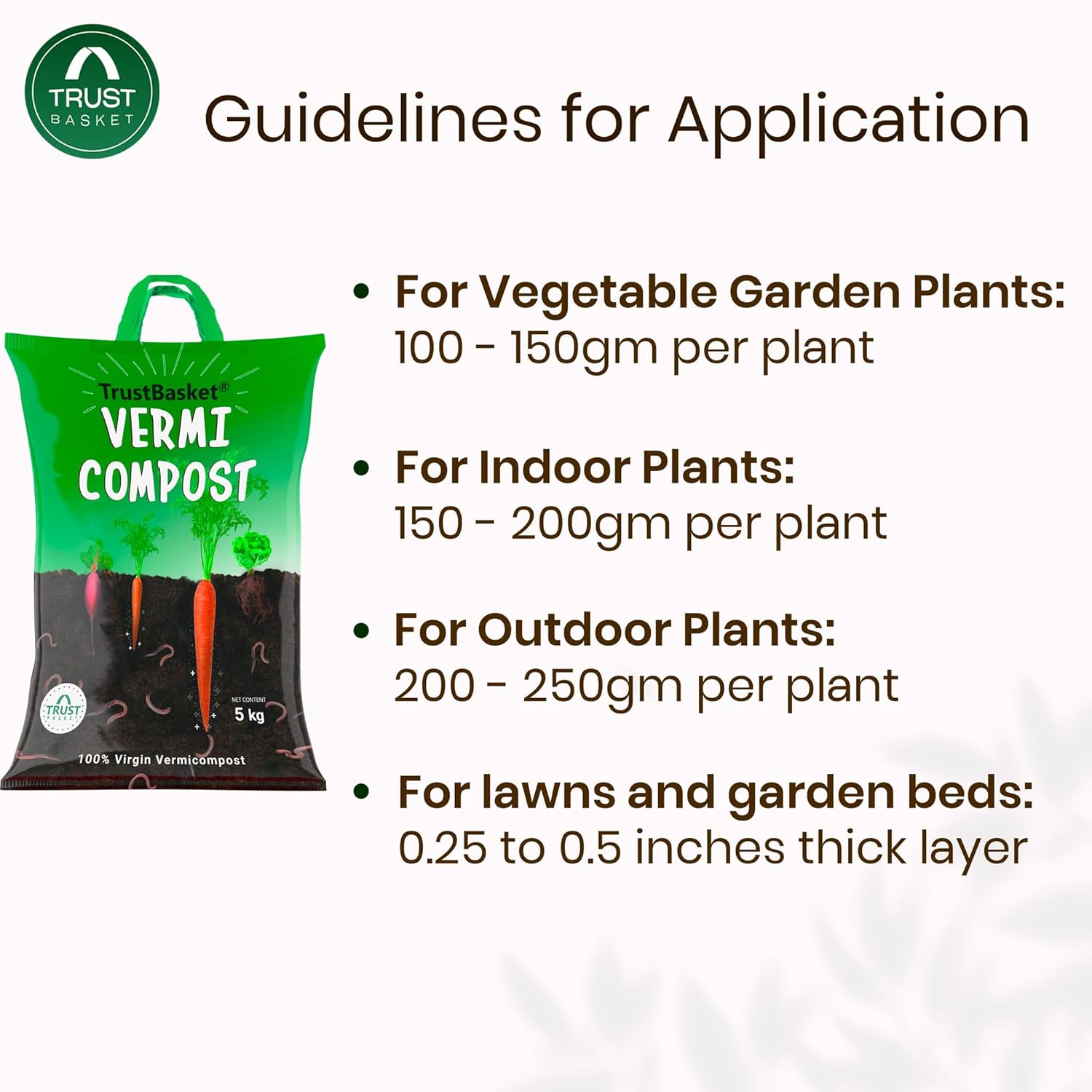 TrustBasket Vermicompost 5kg 100% Natural Organic Fertilizer for Plants | Nutrient-Rich Compost for Home Garden | Improves Plant Health, Water Retention & Soil Quality | Ideal for All Gardening Needs