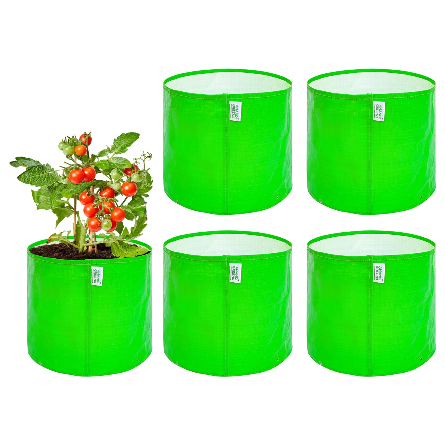 Anandi Green's Hdpe Uv Protected 260 GSM Round Green Colour Plants Grow Bags Suitable for Terrace and Vegetable Gardening 18x6 inch Pack of 4