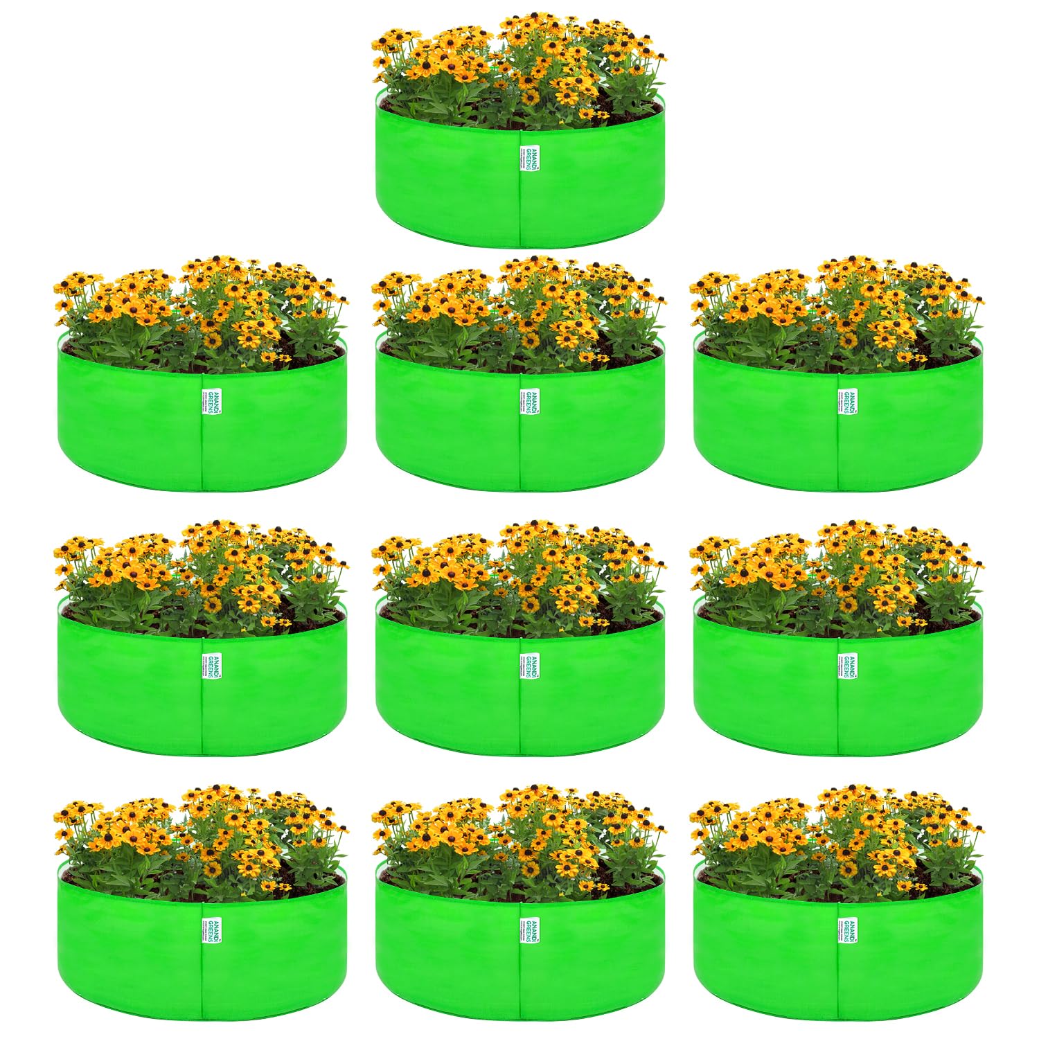 Anandi Green's Hdpe Uv Protected 260 GSM Round Green Colour Plants Grow Bags Suitable for Terrace and Vegetable Gardening 18x6 inch Pack of 4